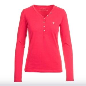Guess women's rhinestones embellished logo red long sleeve top size S